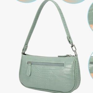 Women’s Light Green Retro Crocodile-Embossed Shoulder Bag